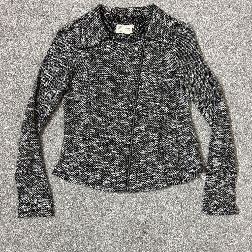 Saturday Sunday Jacket Womens Large Black White Moto Asymmetrical Zip Knit